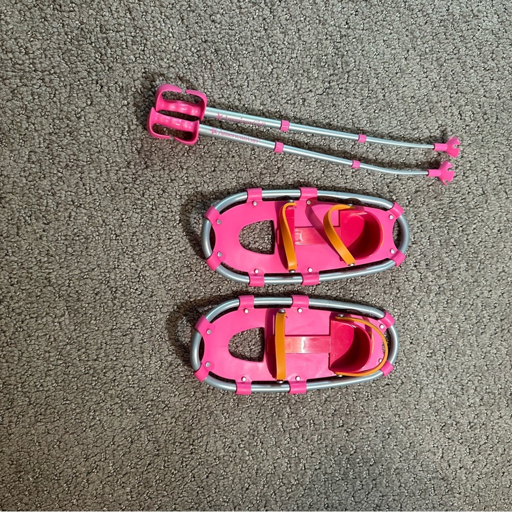 Pink and Gray Snowshoes with Poles american girl doll
